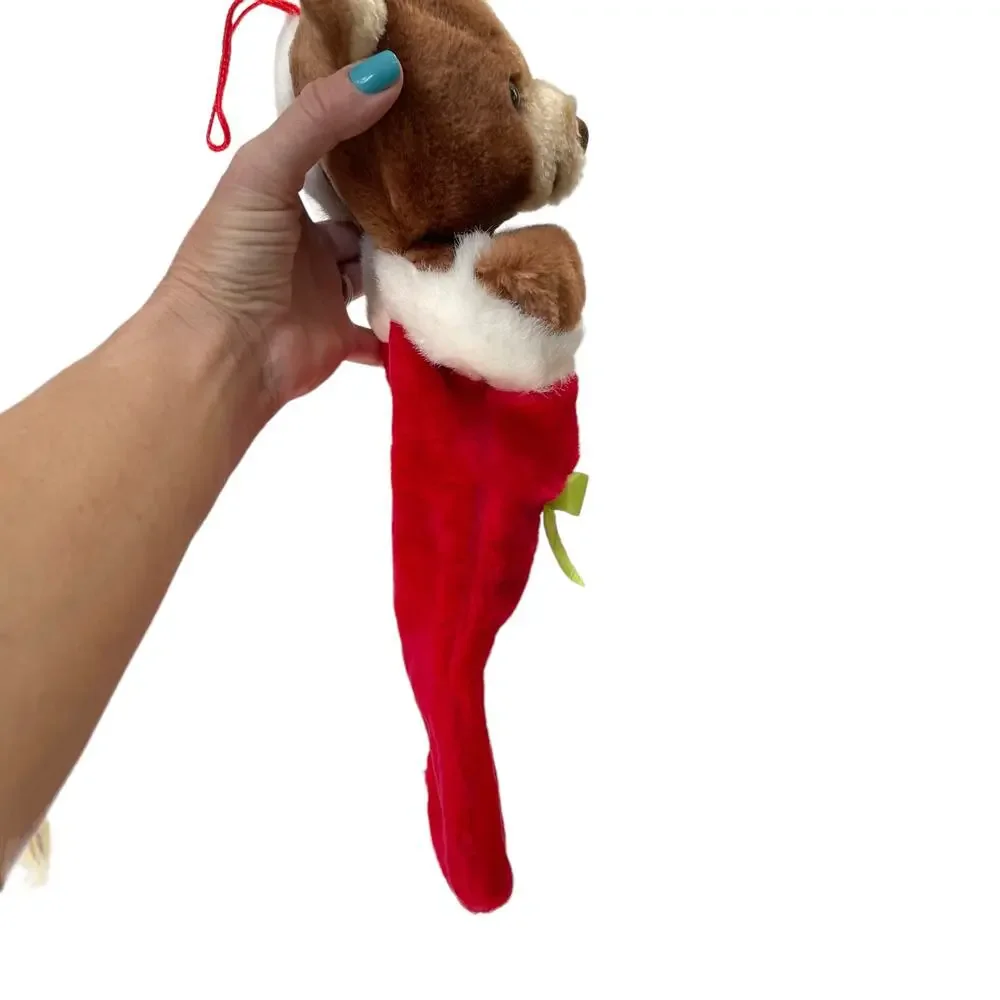 Vintage Christmas Stocking Teddy Bear Plush Santa Hat Red 1988 READ DSCPRT